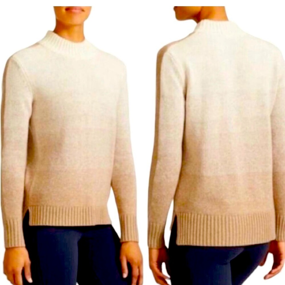 Athleta merino wool mock neck sweater ombré sunset XS tan oatmeal